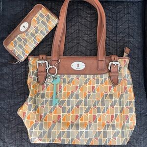 Fossil Key Per Canvas Exterior Geometric Bag & Wallet